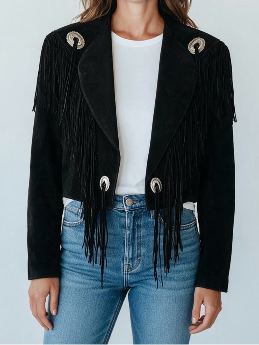 Vintage Scully Black Suede Fringe Western Jacket Women’s 14 Concho Cowgirl